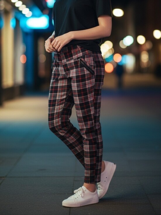 Coco + Carmen Pants - Coco + Carmen Black & Red Plaid Skinny Pants